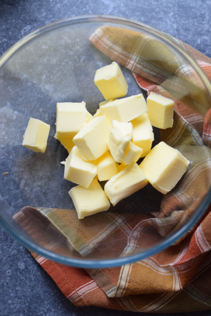 Butter cubes in a bowl