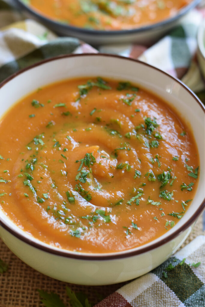 Sweet potato soup in a bowl.
