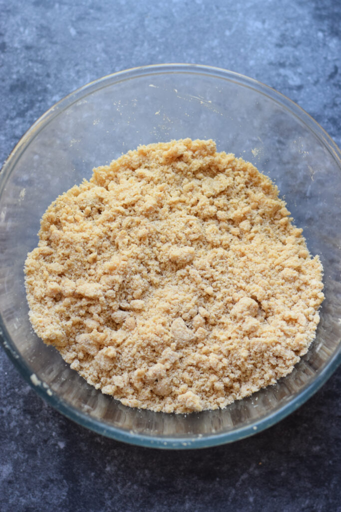 Scone crumbled mixture in a bowl.