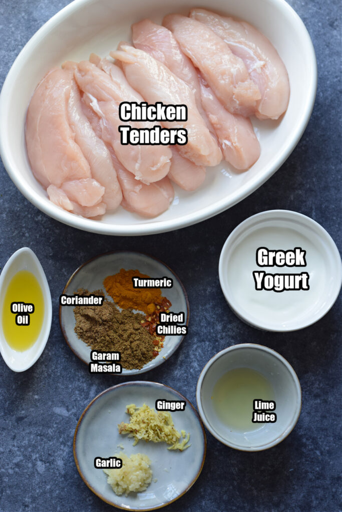 Ingredients to make tandoori chicken tenders.