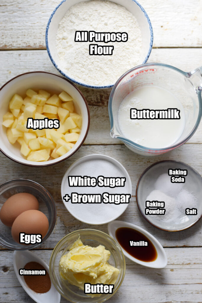 Ingredients to make apple cinnamon loaf cake.