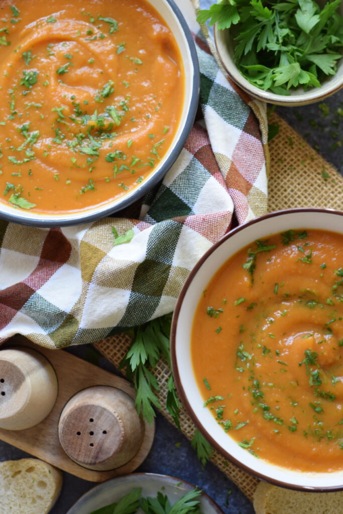 Two bowls of sweet potato soup.