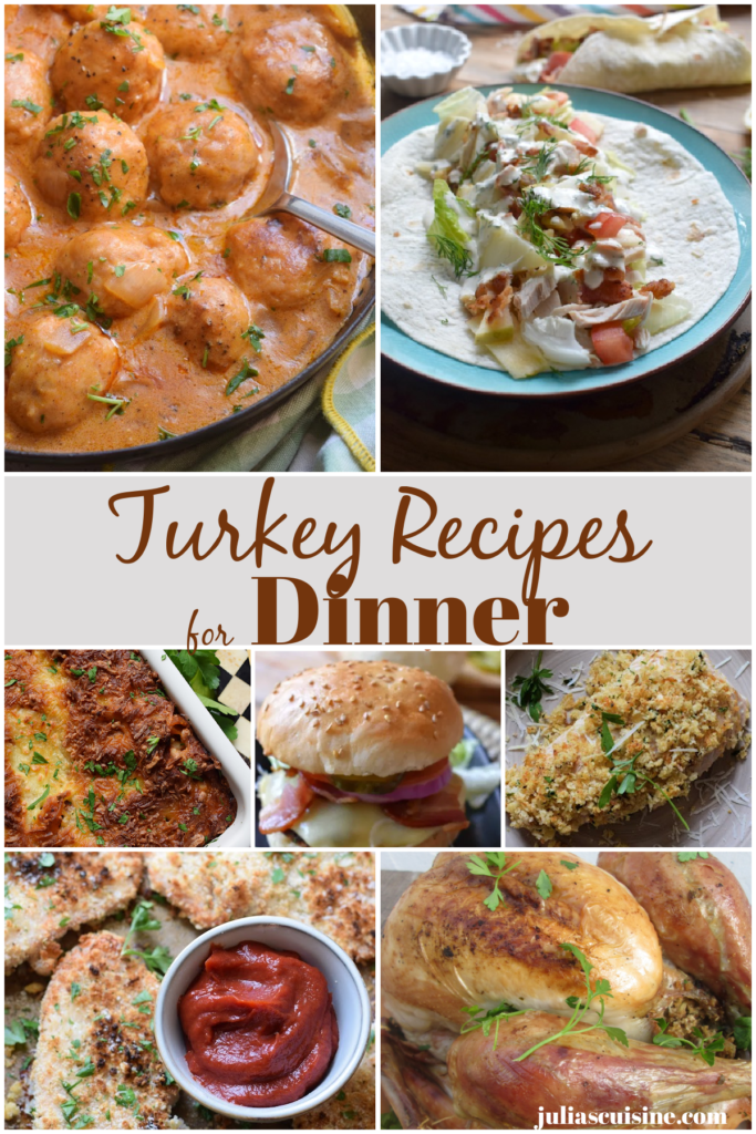 Photo collage of turkey dinner recipes.