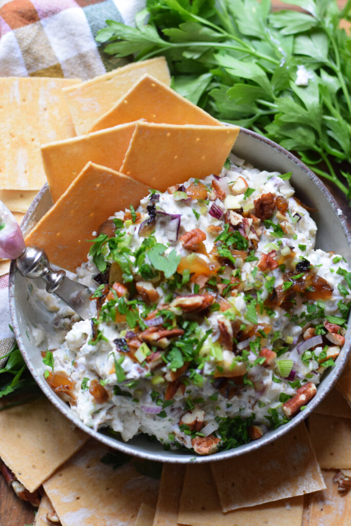 Caramelized onion dip with goat cheese.
