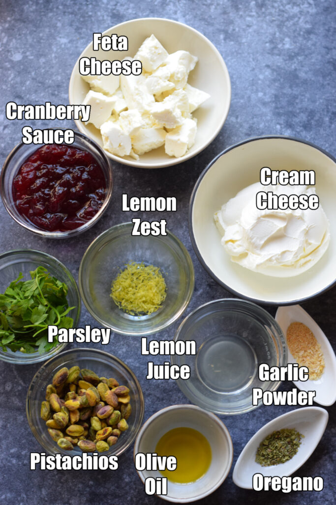 Ingredients to make whipped feta dip.