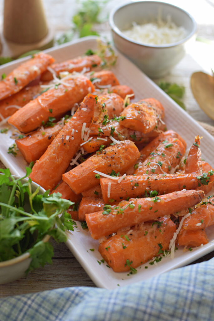 Roasted carrots with parmesan cheese.