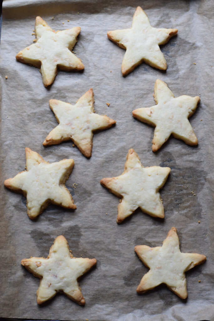 Baked shortbread star cookies.