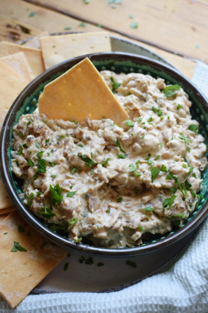 Caramelized onion dip in a bowl.