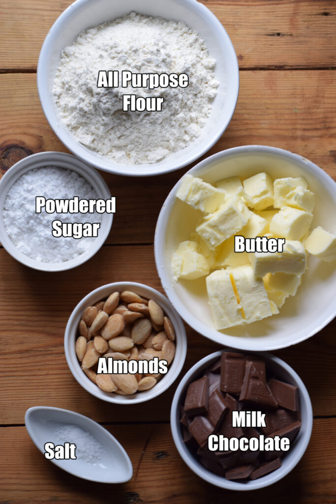 Ingredients to make almond shortbread cookies.