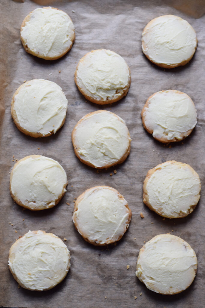 White chocolate dipped shortbread cookies.