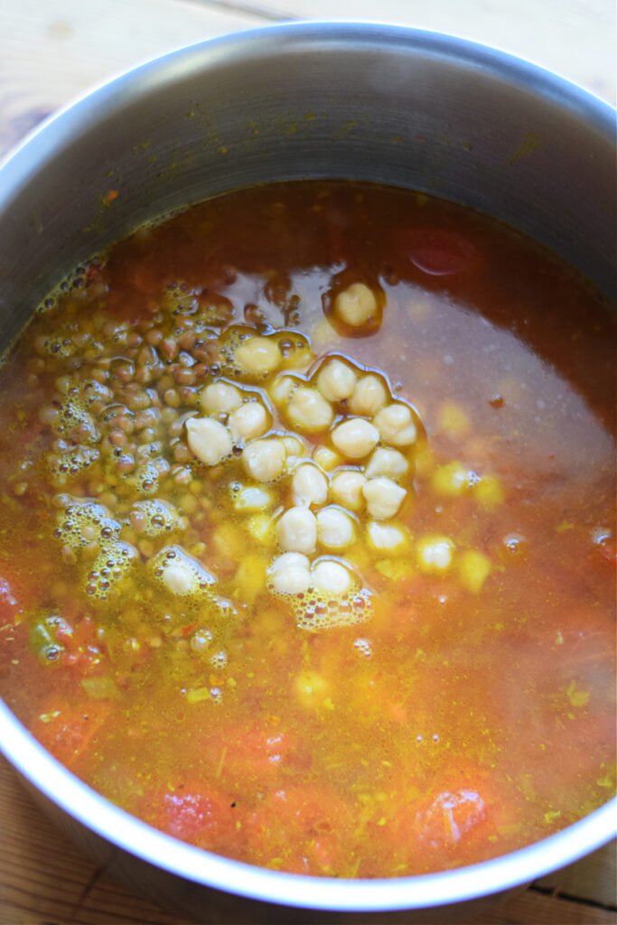 Adding chickpeas and lentils so soup.
