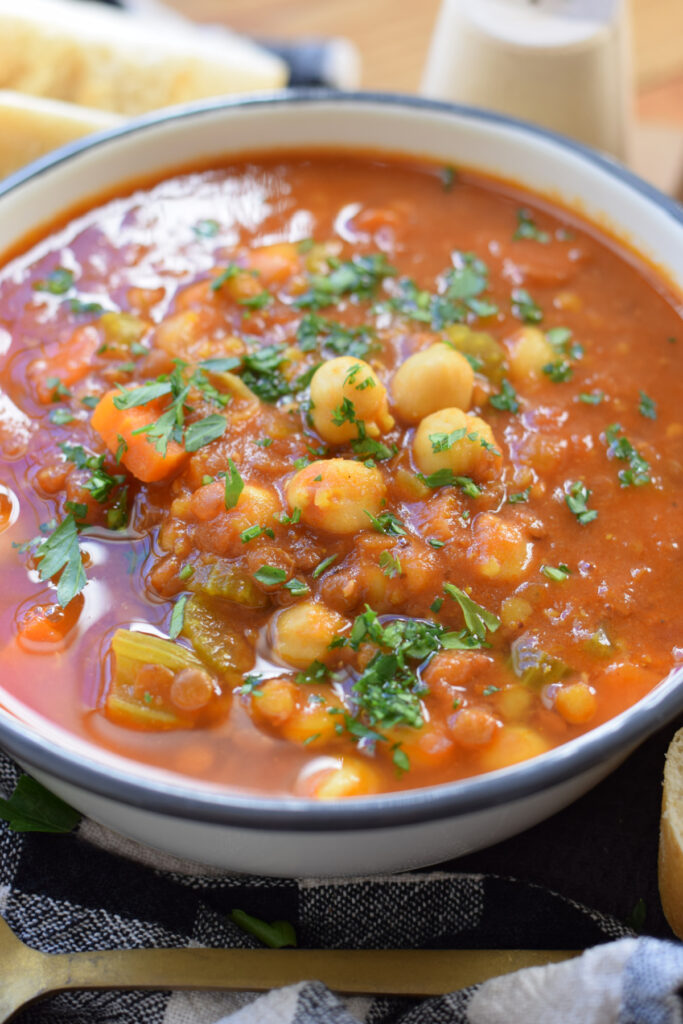 Close up of spiced moroccan soup.
