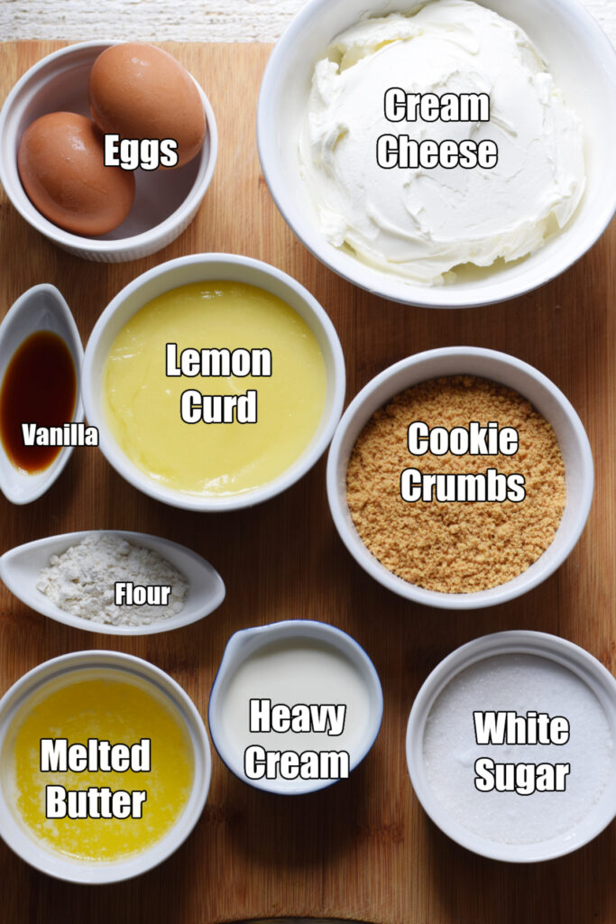 Ingredients to make lemon cheesecake bars.