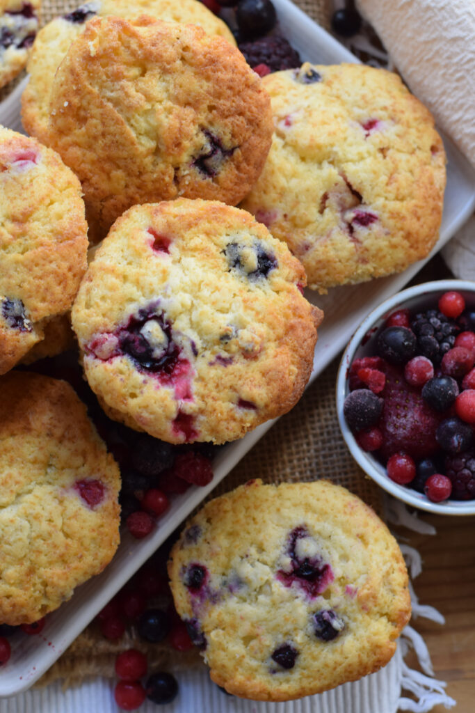 Berry muffins in a tray.