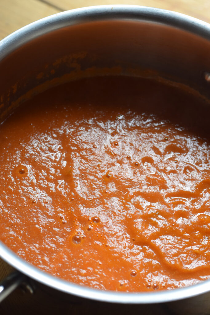 Smooth tomato and lentil soup.