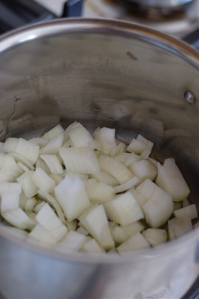 Cooking onions in a pot
