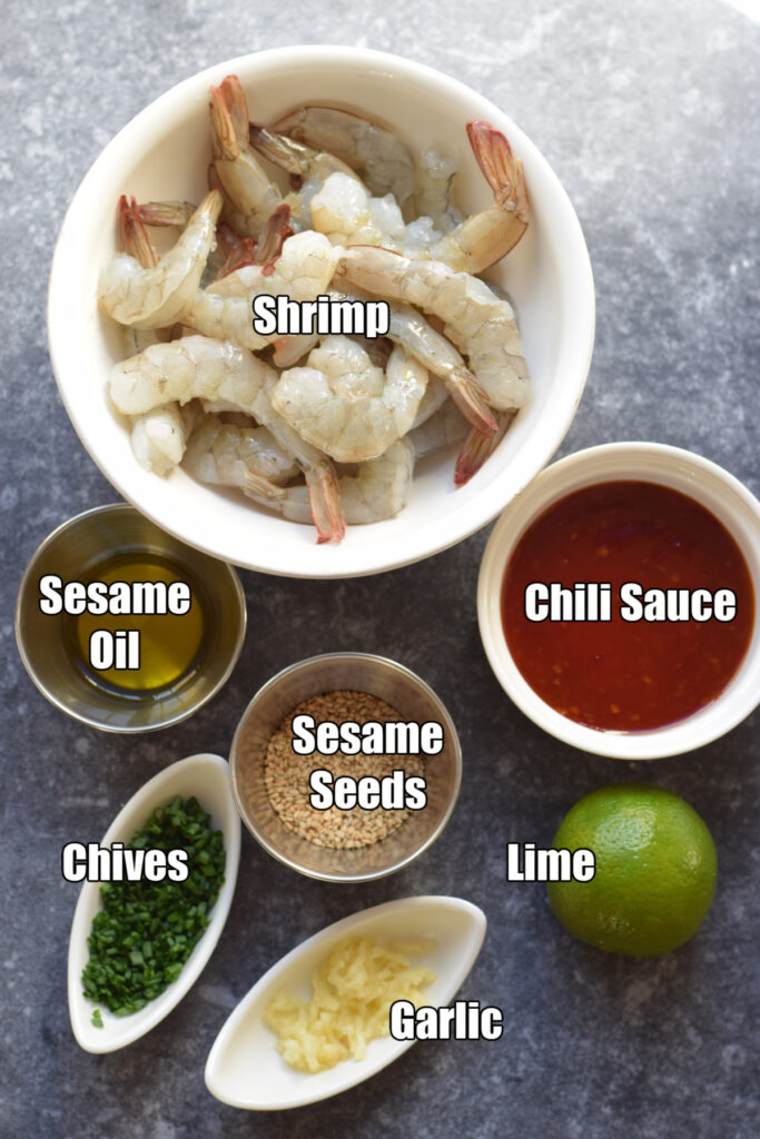 Ingredients to make sweet chili shrimp.