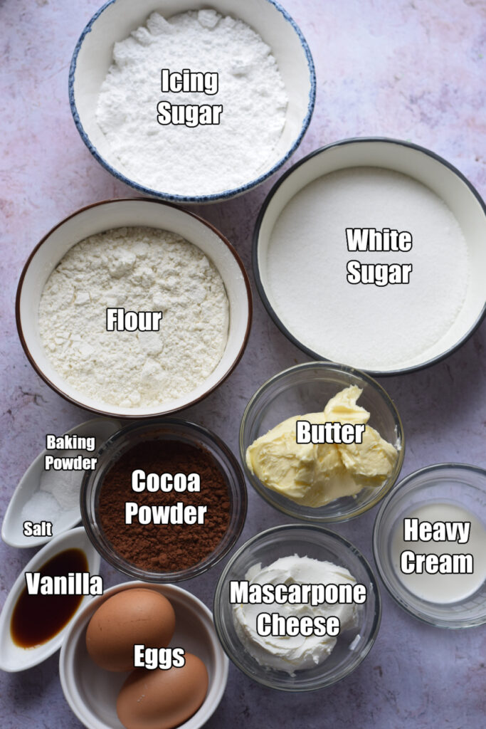 Ingredients to make chocolate cupcakes.