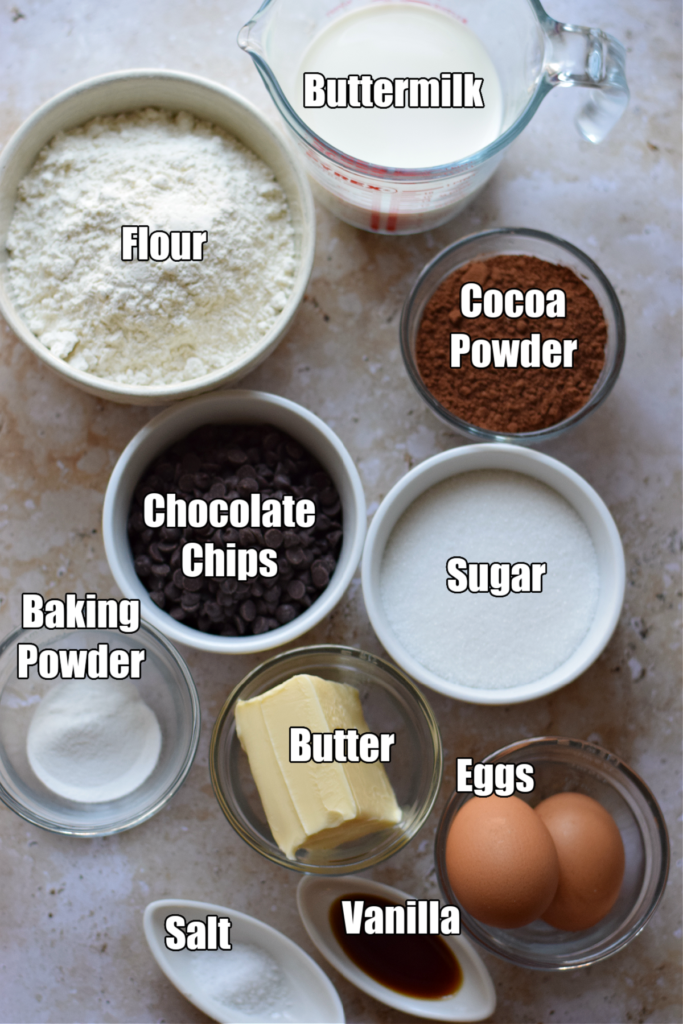 Ingredients to make double chocolate muffins.