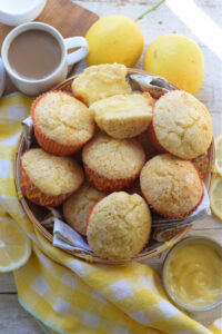 Lemon muffins in a basket.