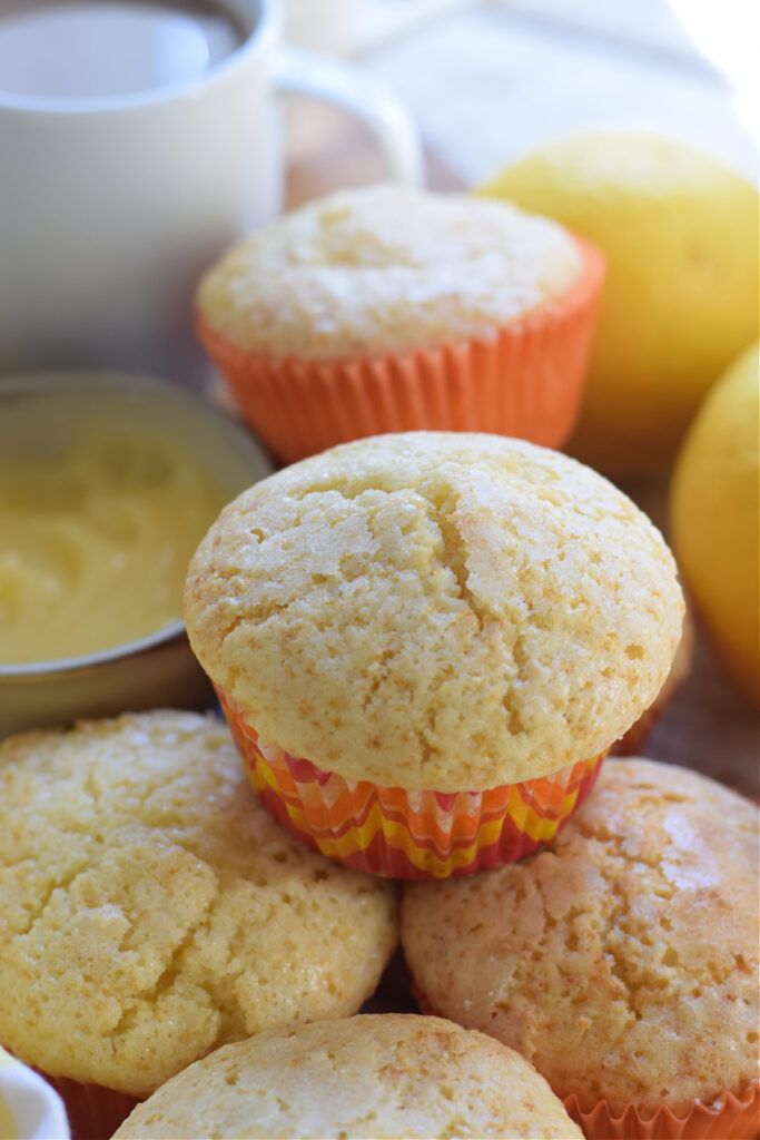 Lemon muffins with paper liners.