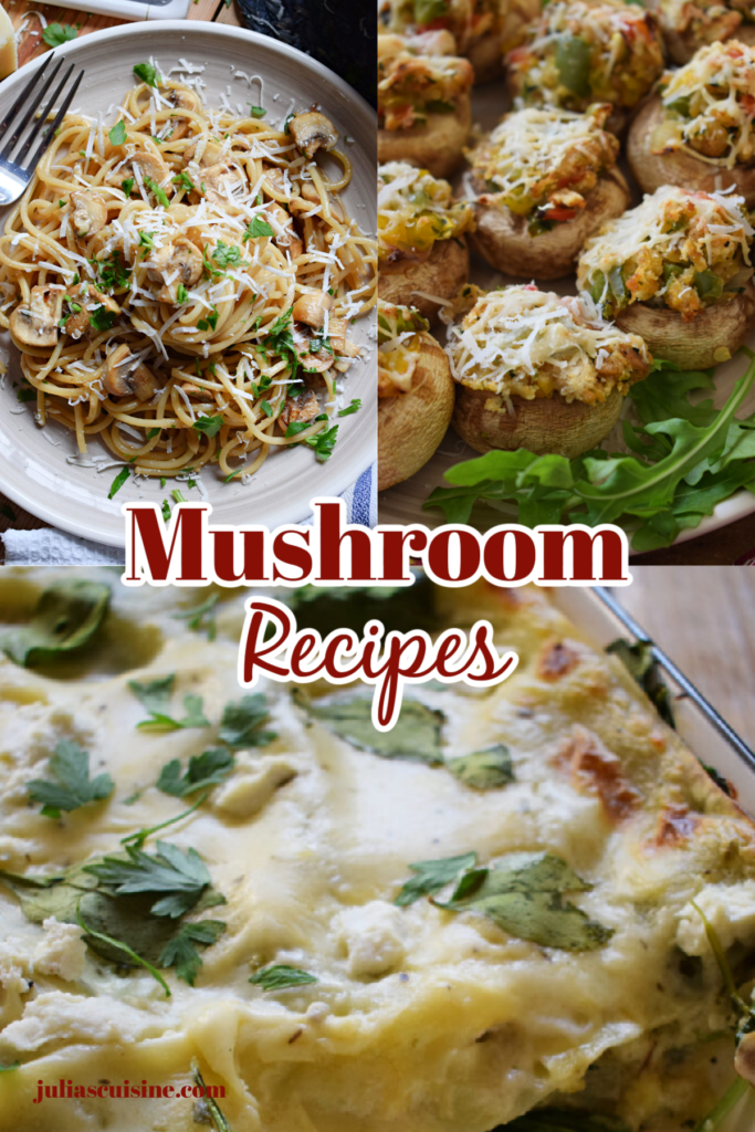 Mushroom recipe collage.