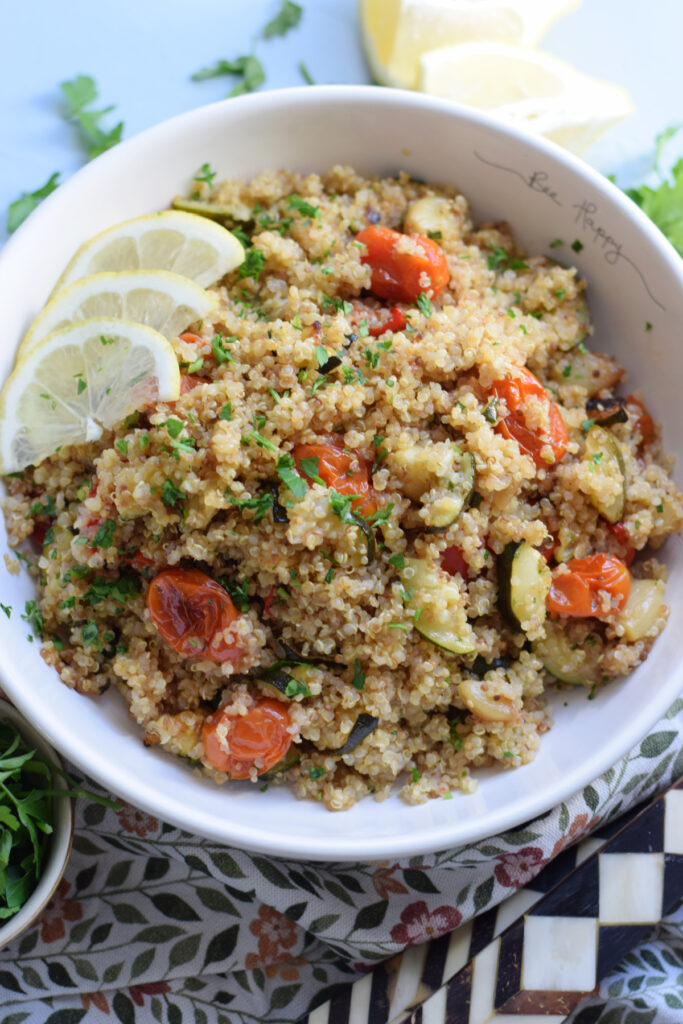 Mediterranean quinoa in a bowl.