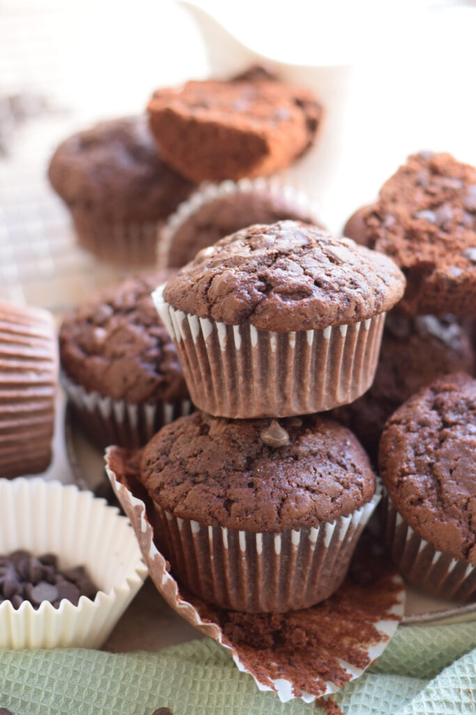 A stack of chocolate chip muffins.