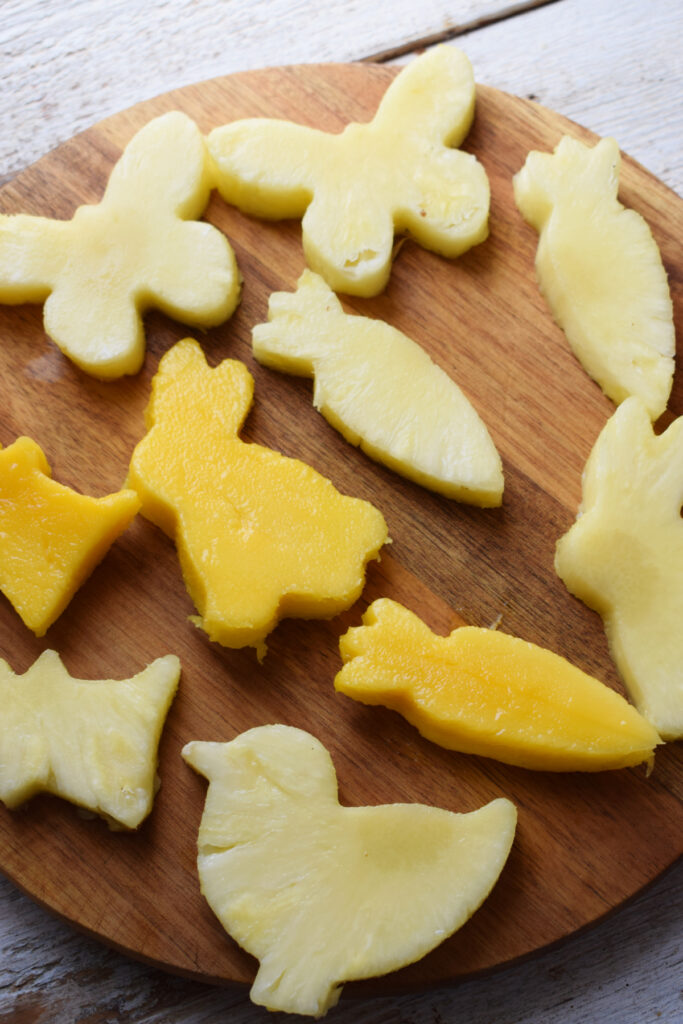 Pineapple and Mango cut into Easter shapes.