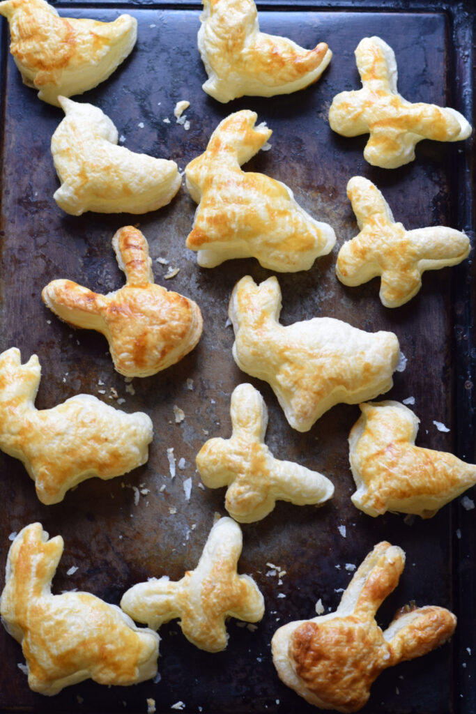 Baked puff pastry Easter shapes.