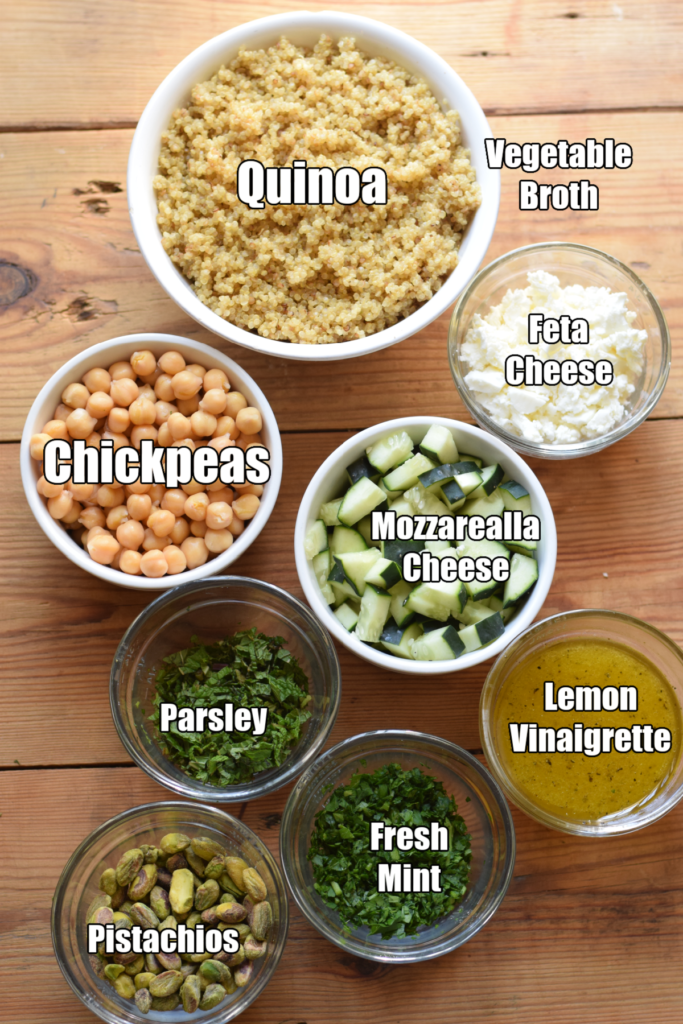 Ingredients to make lemon herb quinoa salad.