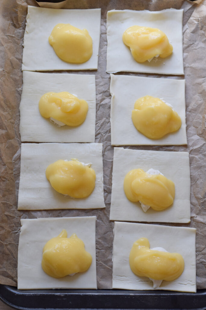 Lemon filled pastry squares.