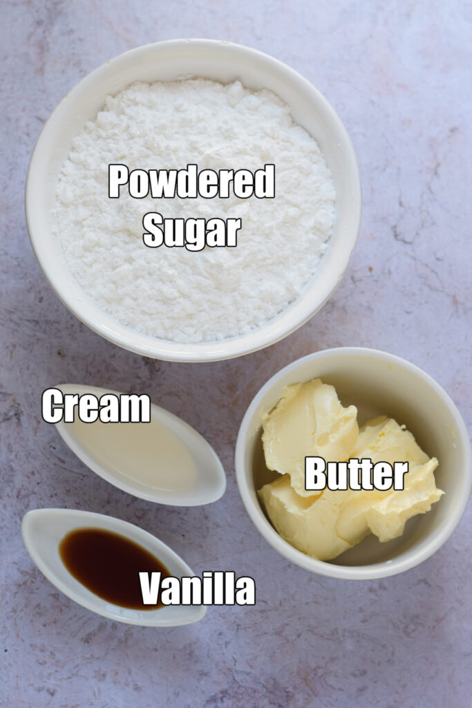 Ingredients to make whipped vanilla frosting.
