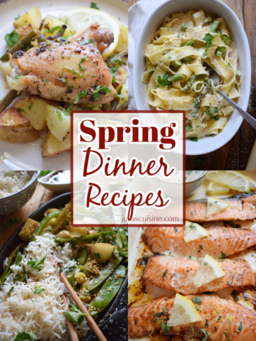 Collage of Spring dinner recipes.