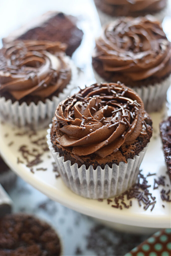 Close up of chocolate cupcakes.