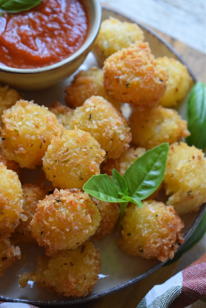 Close up of Panko crusted cheese balls.