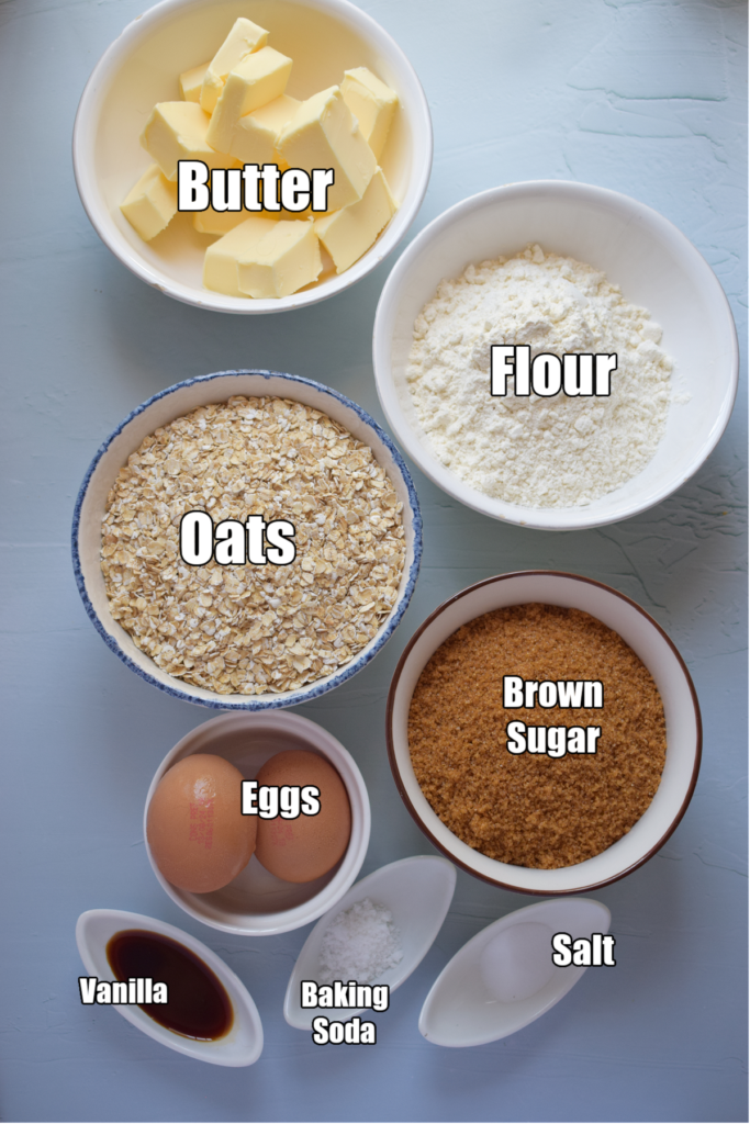 Ingredients to make brown sugar oatmeal cookies.