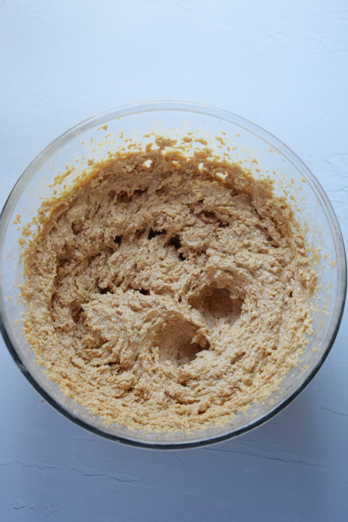 Oatmeal cookie dough in a bowl.