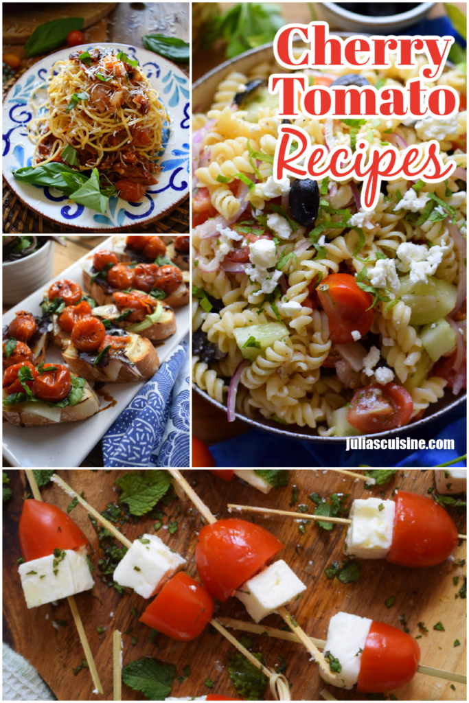 Cherry tomato recipe collage.