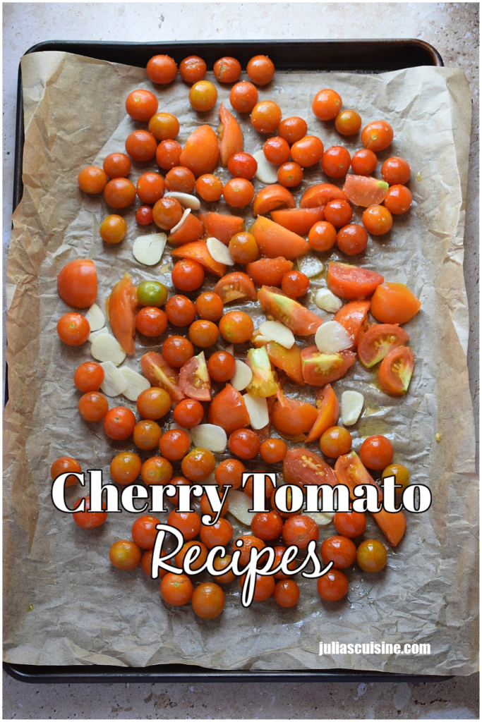 Cherry tomatoes on a baking tray.