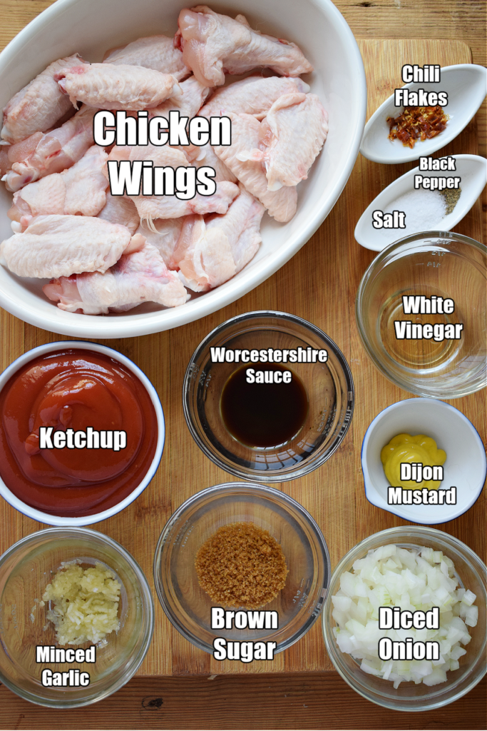 Ingredients to make oven barbecue chicken wings.