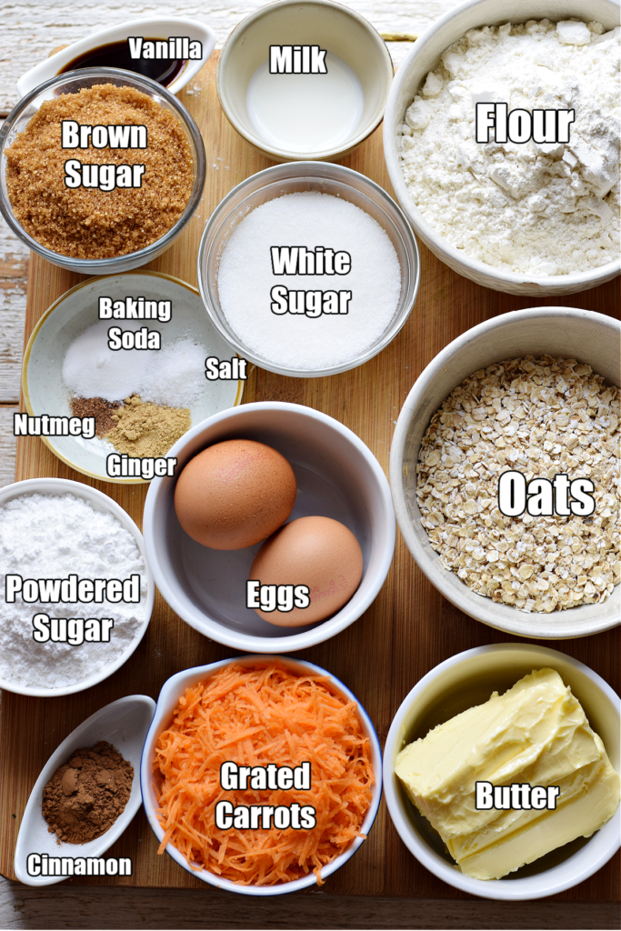 Ingredients to make carrot cake cookies.