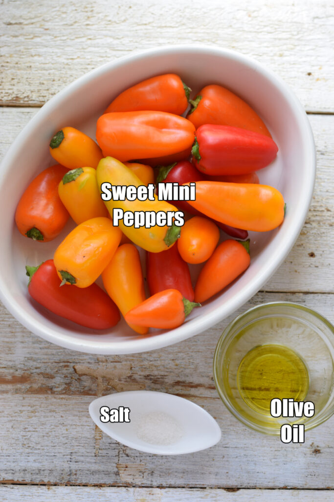 Ingredients to make roasted sweet mini peppers.