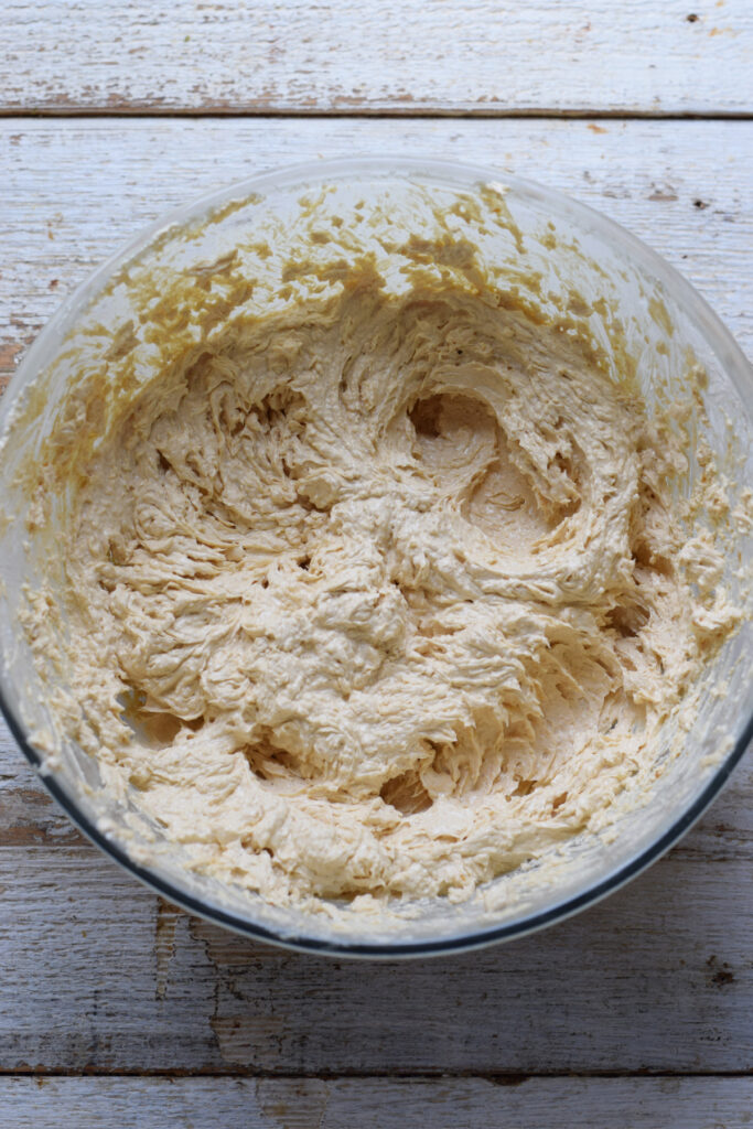 Cookie dough in a bowl.