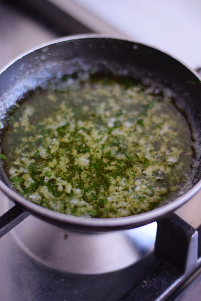 Garlic butter in a small pan.