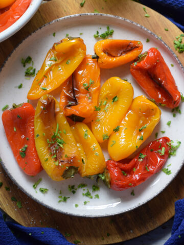 Roasted sweet mini pepper on a plate.