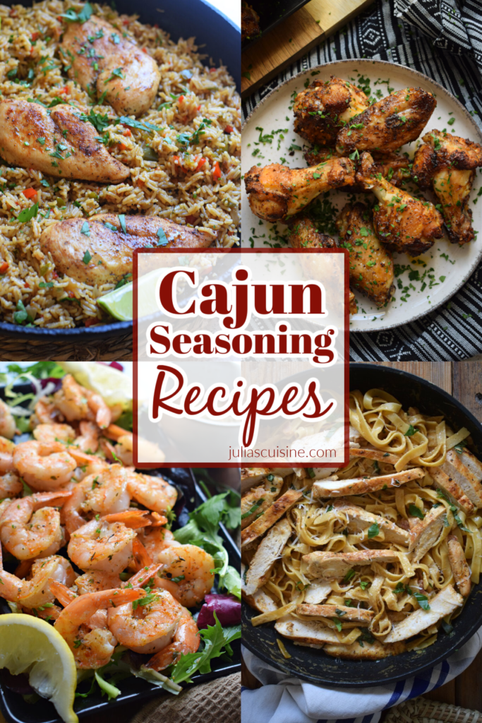 Photo collage of cajun seasoning recipes.