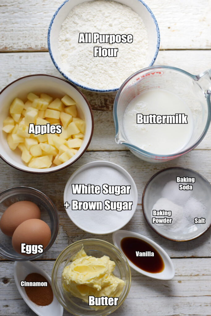 Ingredients to make apple spice cake squares.