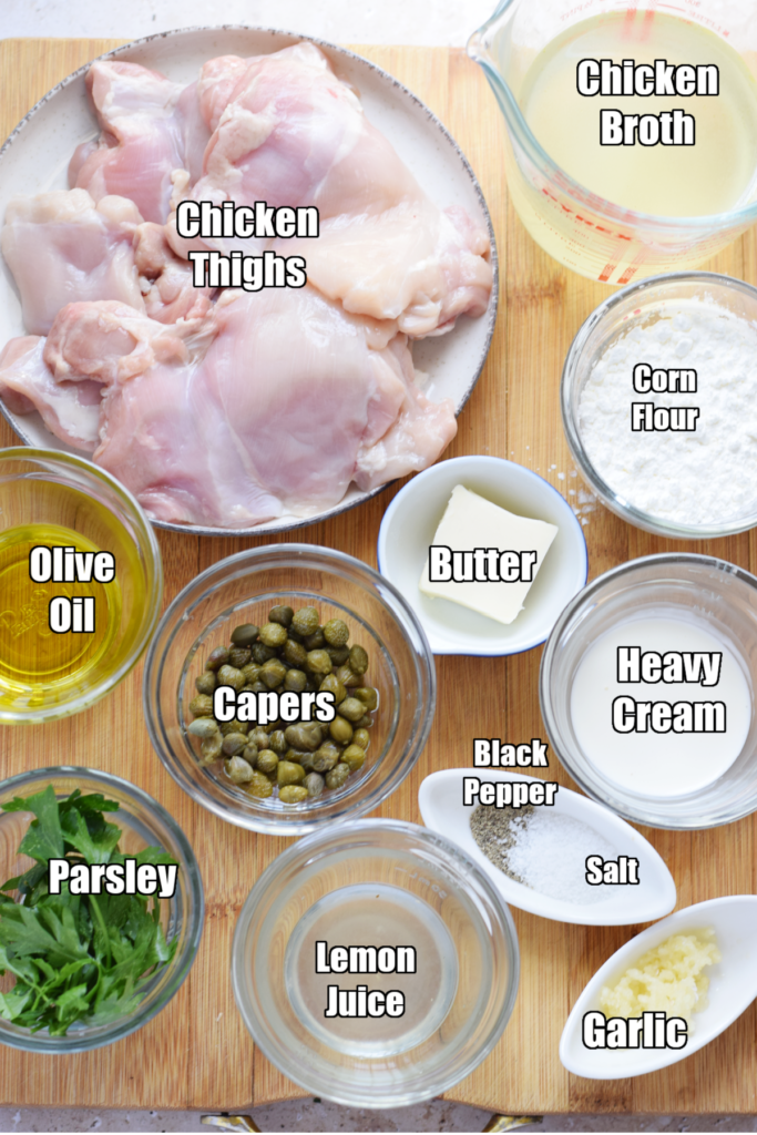 Ingredients to make lemon caper chicken thighs.