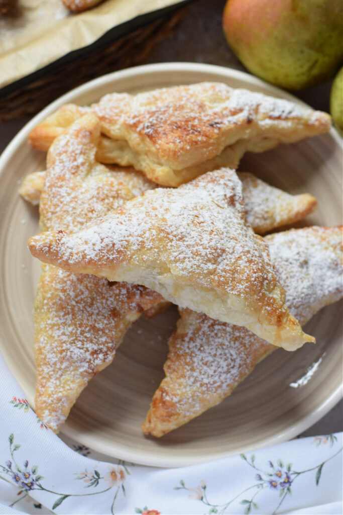 Easy pear turnovers on a plate.